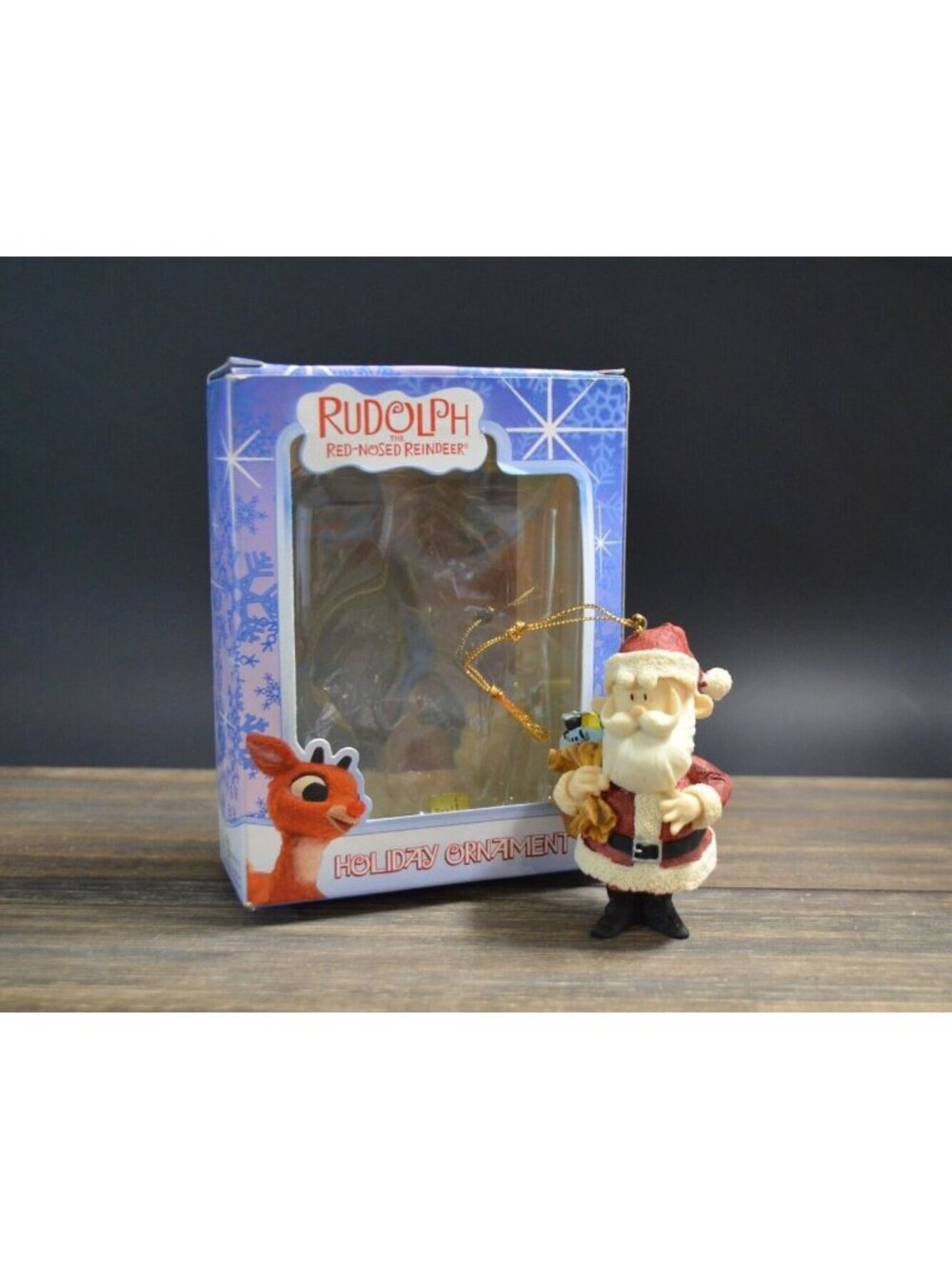 Santa Sack Ornament Resin Enesco Red-Nosed Reindeer Vintage